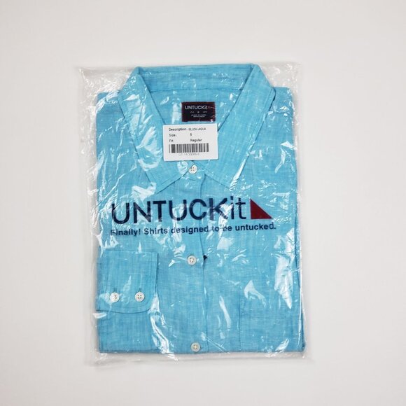 UNTUCKit Blush-Aqua Button-Up Shirt Womens Size 8 Aqua Blue Linen LS Regular Fit - Picture 10 of 14